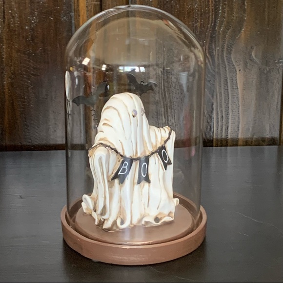 HTF - Glass Dome Ghost Cloche Light Up Halloween Decor - Boo Bats - Picture 7 of 13